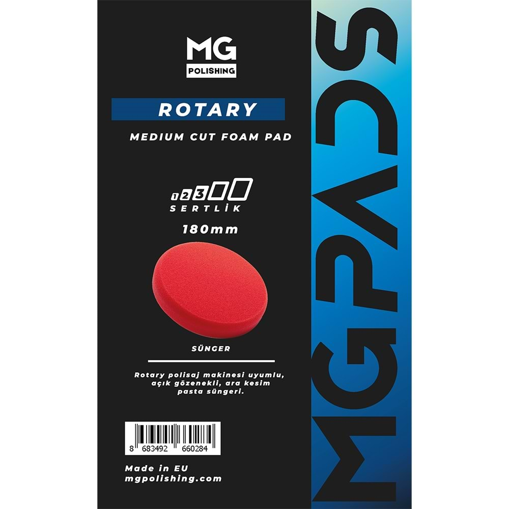 MG PADS Rotary Ara Kesim İnce Pasta Süngeri (Kırmızı) - 180 mm