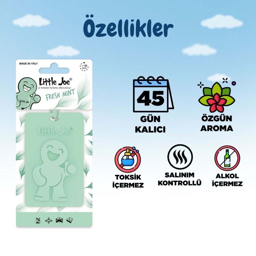 Little Joe Taze Nane Kokulu Dolap Asma Kart (Fresh Mint) -45 Gün -İpli Ev Oto Kokusu -Ayna Parfümü