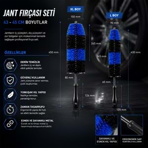 SGCB Araç Jant Temizlik Fırçası Seti 2li Paket | L+XL Boy | Çizmez Esnek Oto Temizleme Detay Fırça