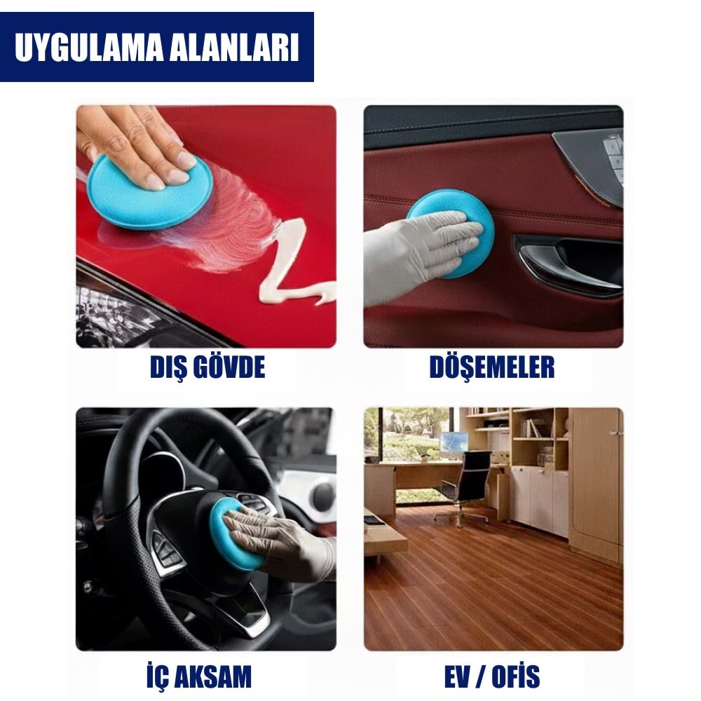 SGCB Wax Cila El Pedi - 6'lı Paket (Mavi) | Yuvarlak Boya Koruma Uygulama Süngeri Pad 10cm