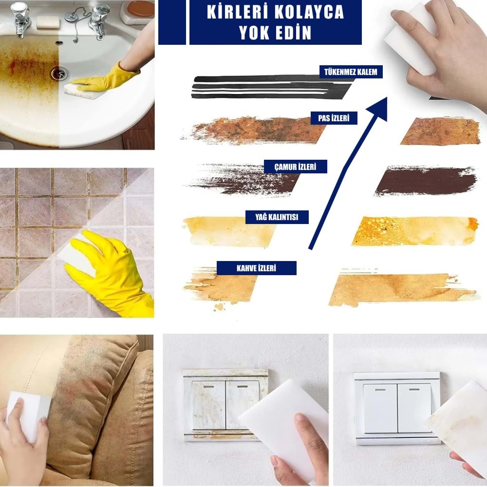 SGCB Magic Sponge Sihirli Sünger 10'lu Paket | Melamin Silgi Leke Çıkarıcı Nano Temizlik Süngeri