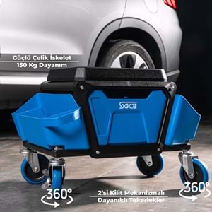 SGCB Mekanik Detay Taburesi - 150 Kg Kapasite | Hareketli Tekerlekli Çekmeceli Detailing Koltuk